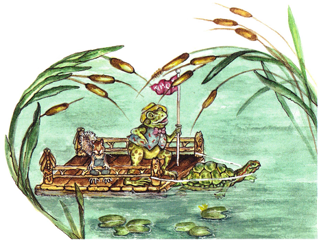 сказки о животных, пруд, лягушка, черепаха иллюстрации Джери Ландерс