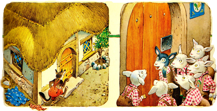 сказки онлайн бесплатно, волк и семеро козлят, иллюстрации Тони Вулф